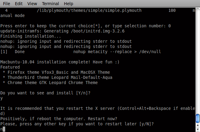 reboot after install macbuntu backtrack 5R3